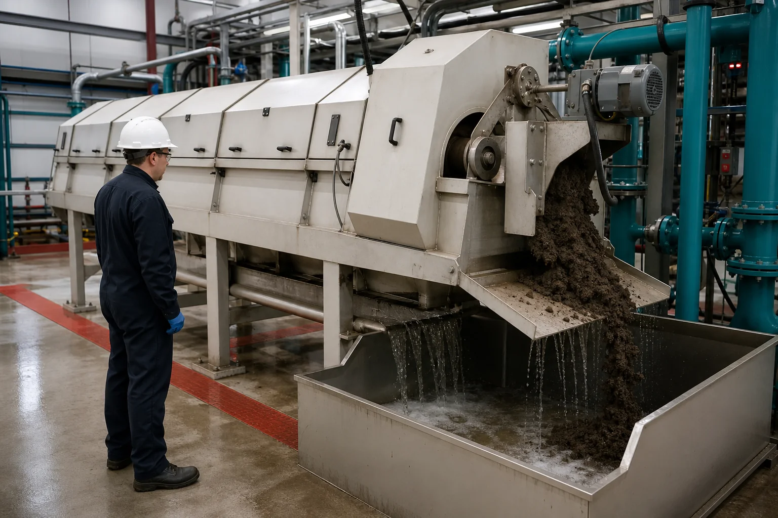 Screw press equipment for sludge dewatering